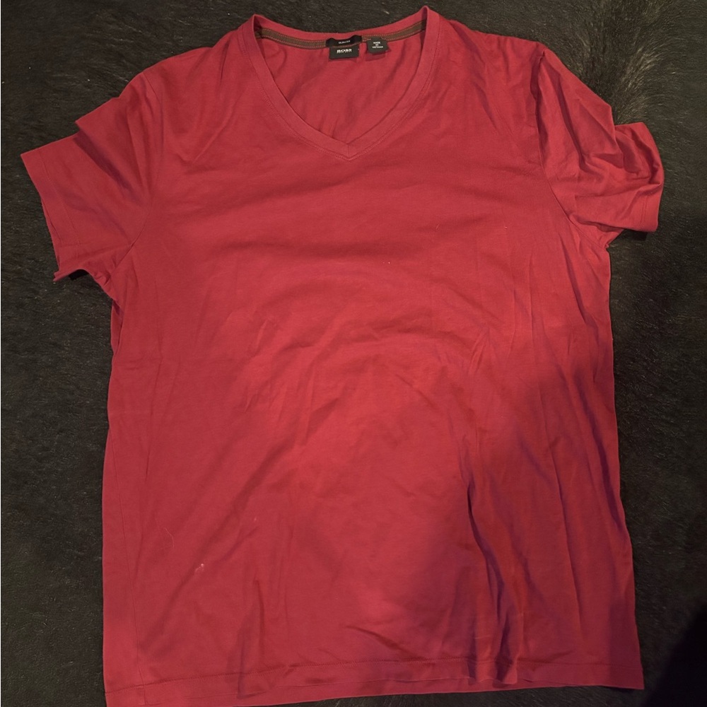 Hugo Boss Burgundy V-Neck Tee